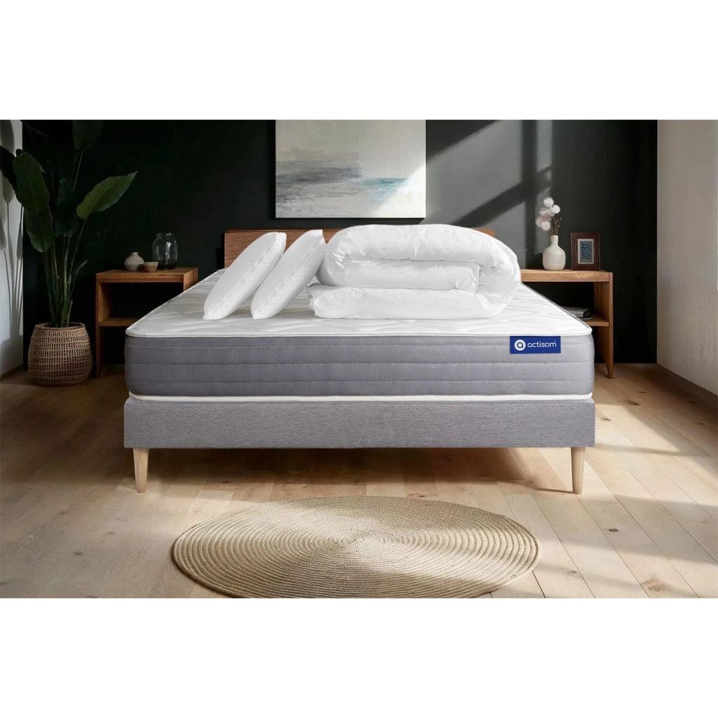 Pacchetto letto completo - Materasso 160x200cm + Box spring con doghe (kit) + 2 cuscini + Piumino - Actiflex Dream