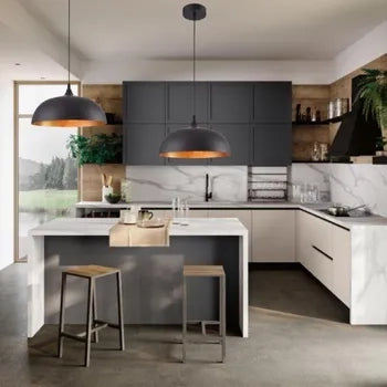 Lampadario sospensione stile contemporaneo metallo pendente cupola attacco E27 nero