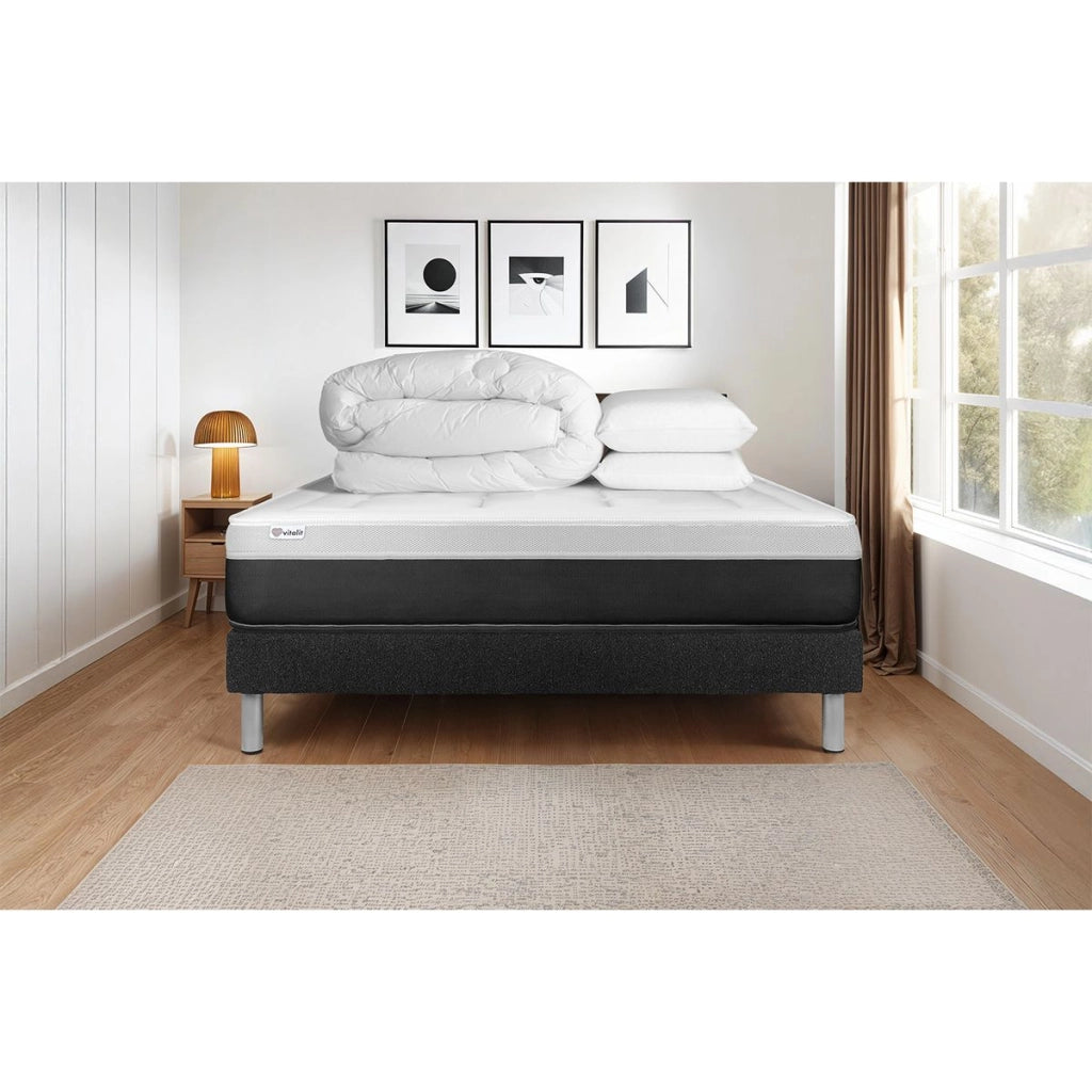 Pacchetto letto completo - Materasso 140x200cm + Box spring con doghe (kit) + 2 cuscini + Piumino - Vital Form