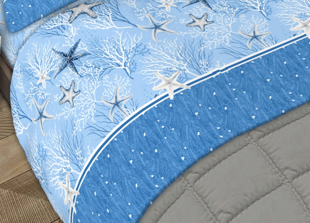 Completo Lenzuola Matrimoniale 100% Cotone Made Italy Disegno Starfish CN - 1 Piazza e Mezza - Starfish