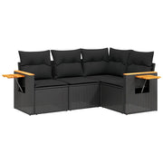 Set Divani da Giardino 4 pz | Set Salotto da Giardino con Cuscini Nero in Polyrattan