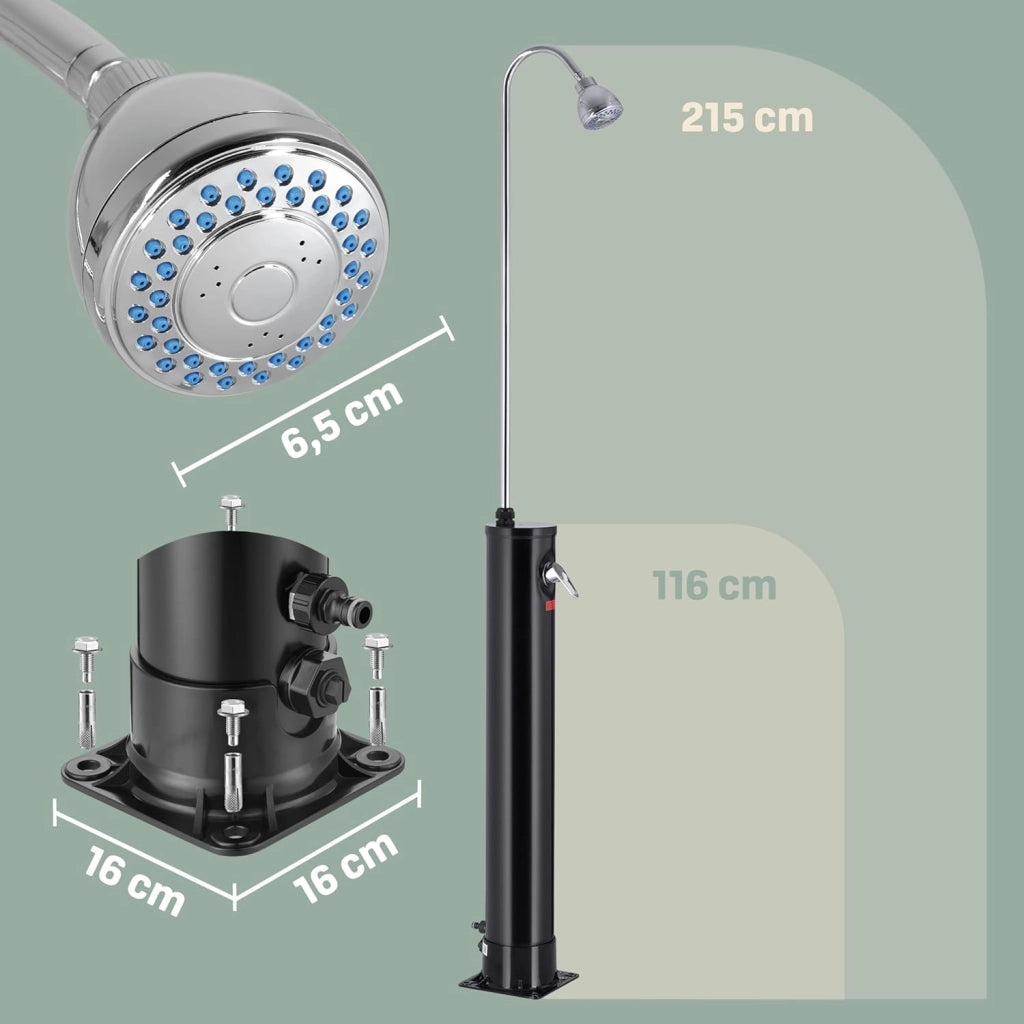 Doccia Solare da Giardino 18L 215cm Docce da Campeggio Piscina Fino a 60°C Miscelatore
