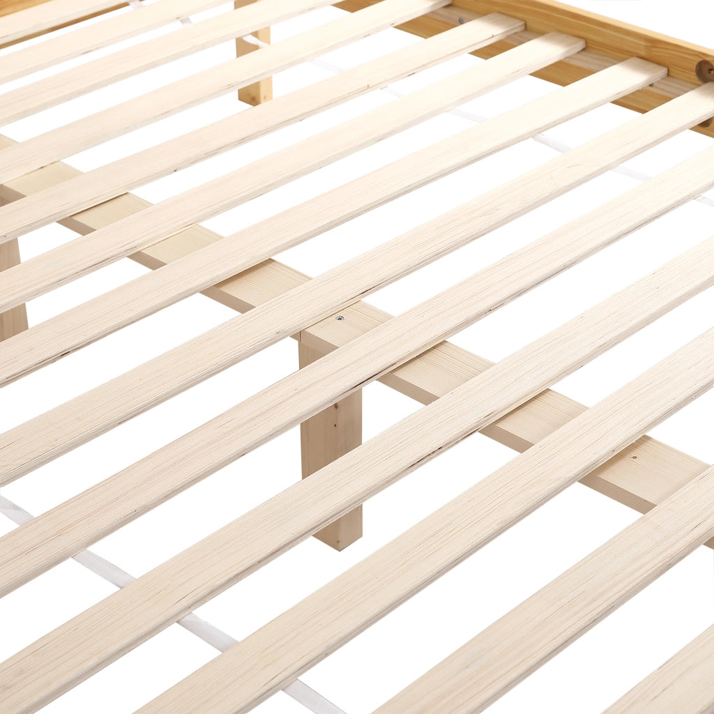 Letto Matrimoniale 160 x 200 cm; 15 Doghe e Piedini Centrali - in Legno e Rattan - Naturale