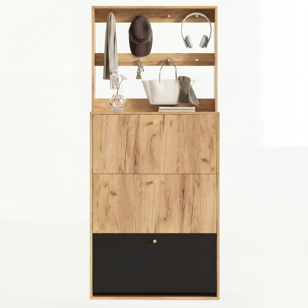 Mobile per scarpe con 3 scomparti ribaltabili; ganci e ripiano regolabile; per ingresso; 75 × 24 × 180 cm