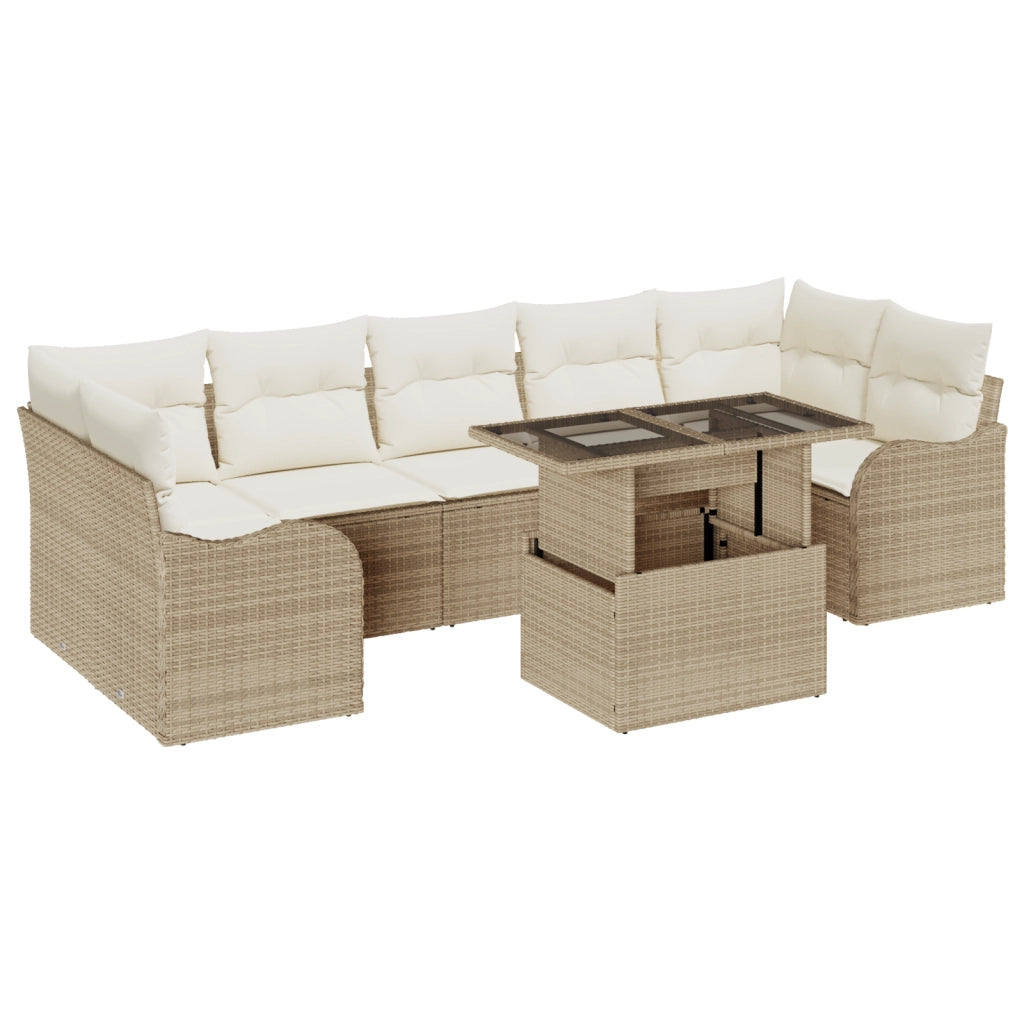 Set di Divani da Giardino  a 8 Pezzi con Cuscini Beige Polyrattan