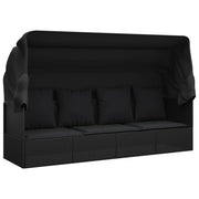 Divano da esterno con baldacchino e cuscini 203 x 58 x 56 cm resina intrecciata nera 02_0012023