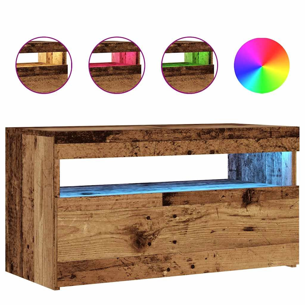 Mobile TV multimediale scaffale TV credenza mobile TV sala da pranzo soggiorno camera da letto con luci LED 2 pezzi legno vecchio legno ingegnerizzato marrone 02_0028887