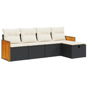 Set Divani da Giardino 5 pz | Set Salotto da Giardino con Cuscini in Polyrattan Nero