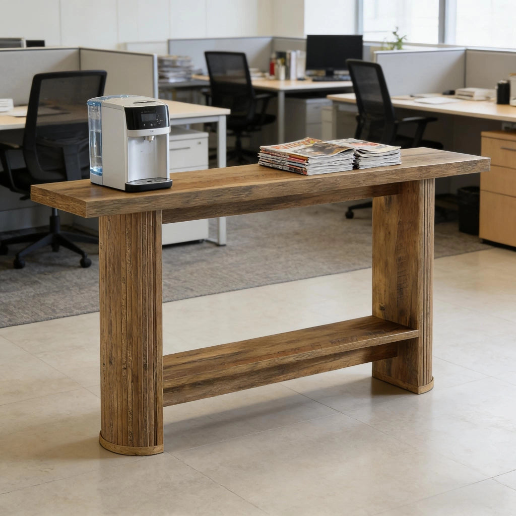 Consolle moderna in legno ingegnerizzato con ampia superficie salvaspazio per ingresso e soggiorno finitura marrone