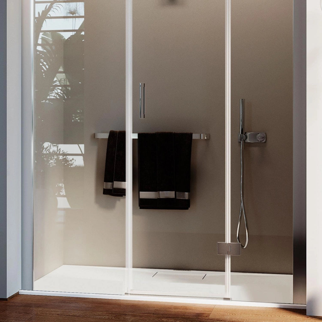 Porta Doccia 155CM H190 Vetro Trasparente con Easy-Clean mod. Flip Anta + Fisso