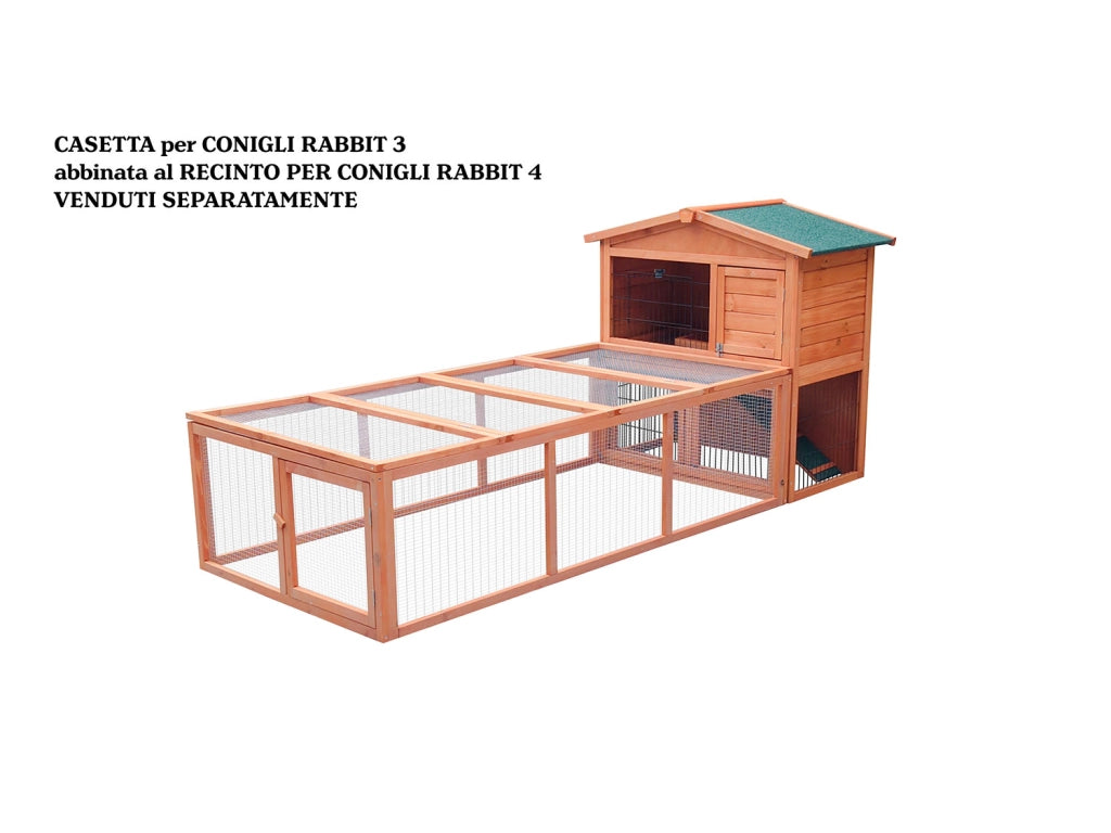 Conigliera da Esterno 180x90x48 cm Rabbit 4 Casetta con Area Esterna in Legno di Abete Impregrato
