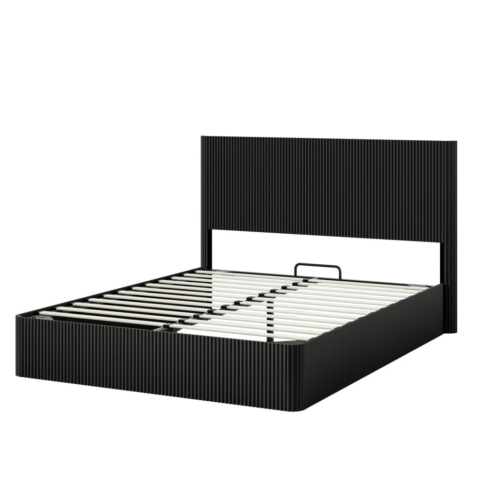 Letto con contenitore 160x200 cm con sollevamento idraulico in MDF e metallo nero