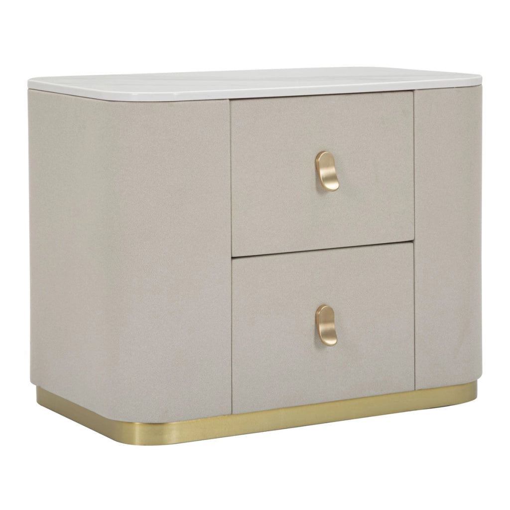 Comodino Beauty in legno crema con cassetti e anta, base dorata