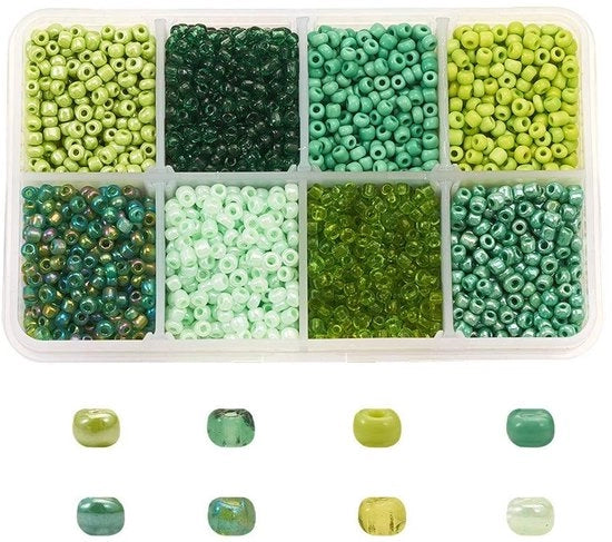 Set di Rocailles in Vetro 3mm - 4200 Pezzi - Colori Vari - Arte Manuale - Scatola in Plastica con 8 Comparti - Alta Qualità