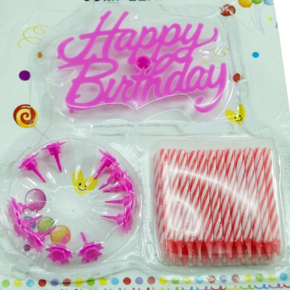 Trade Shop - Candeline Scritta Happy Birthday Rosa Torta Festa Party Compleanno 61593 -