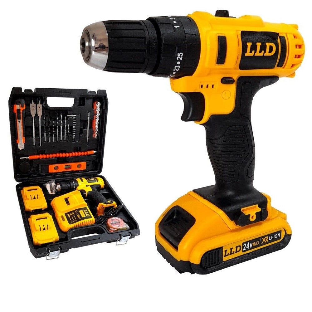 Trade Shop - Trapano Avvitatore A Percussione Doppia Batteria Litio 24v Valigia 16 Accessori -