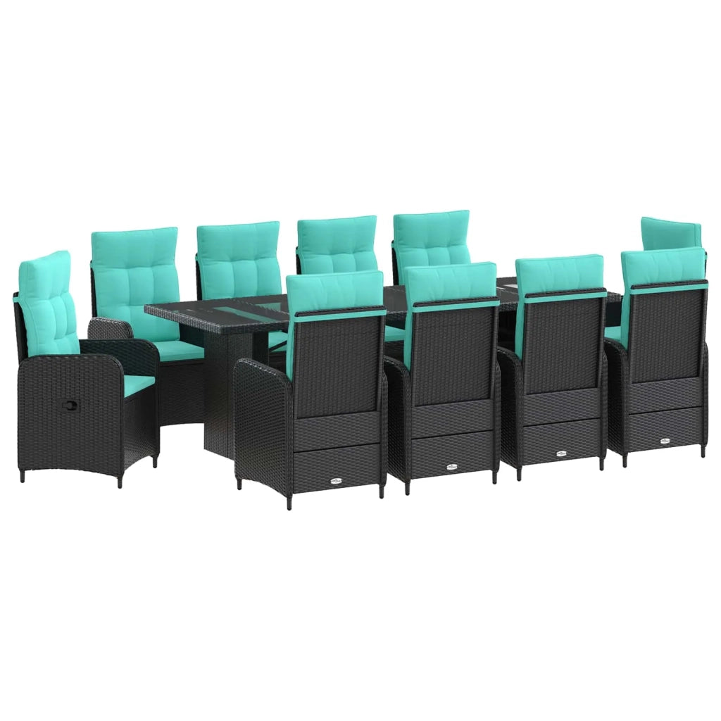 Set da pranzo per esterni 11 pz Nero e Turchese polyrattan 3422387