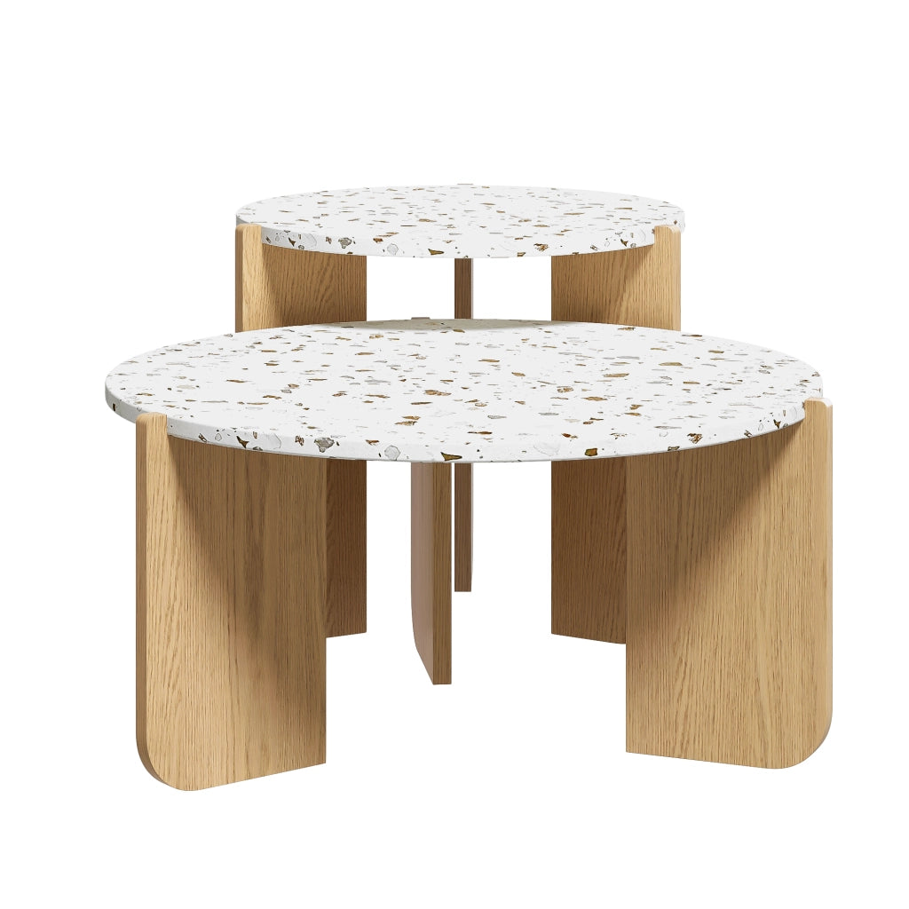 TAVOLINO Set da 2 pezzi 70x70x35 cm + 50x50x45,5 cm MDF Bianco e legno