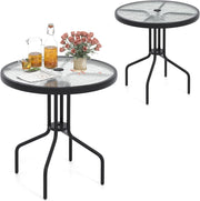 Tavolo da giardino in vetro temperato, tavolo da pranzo con foro per ombrellone, 4 cm, tavolino rotondo con telaio in metallo, per balcone, terreza, diametro 70 cm