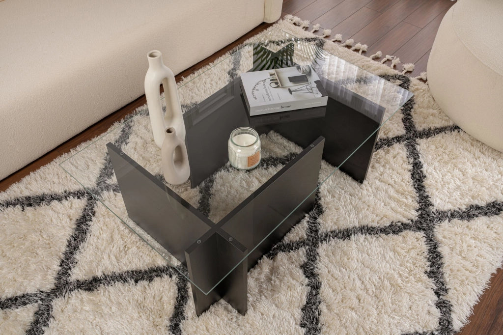 Tavolino in vetro "Vetrino" 105 x 65 x 40 cm - Legno nero