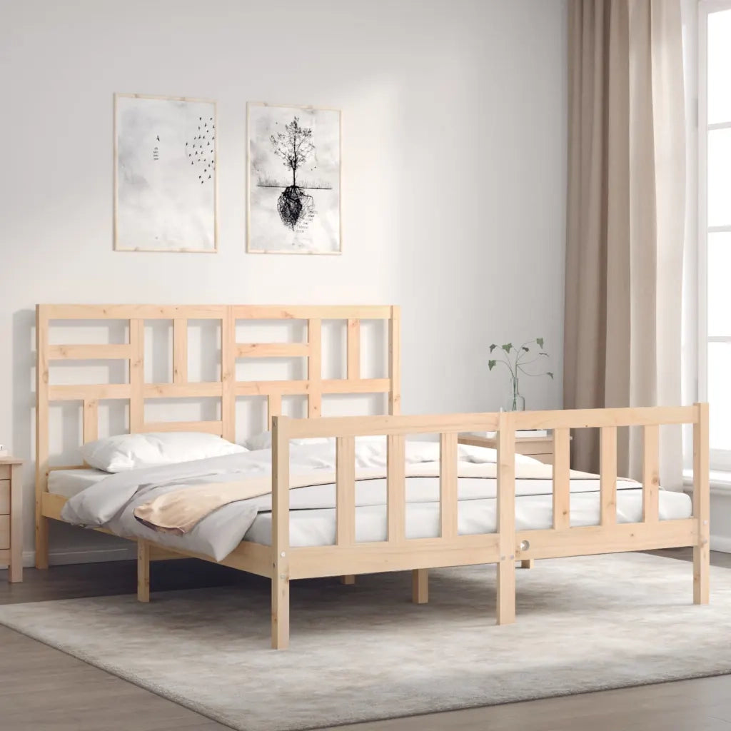 Letto matrimoniale | Letto per adulti | Giroletto senza Materasso 160x200 cm in Legno Massello di Pino