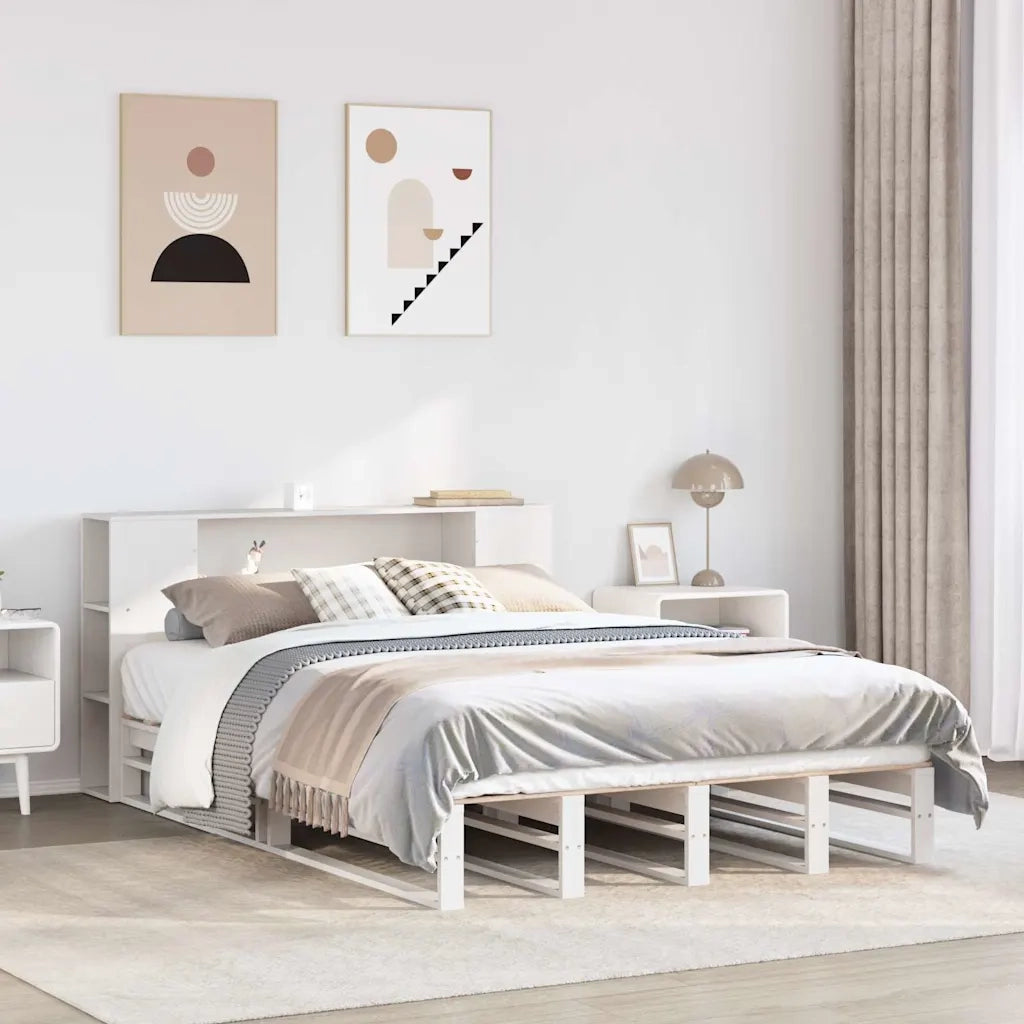 Letto Libreria senza Materasso-Struttura Letto con contenitore Bianco 140x190 cm Legno Massello 265098
