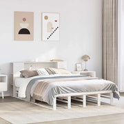 Letto Libreria senza Materasso-Struttura Letto con contenitore Bianco 140x190 cm Legno Massello 265098