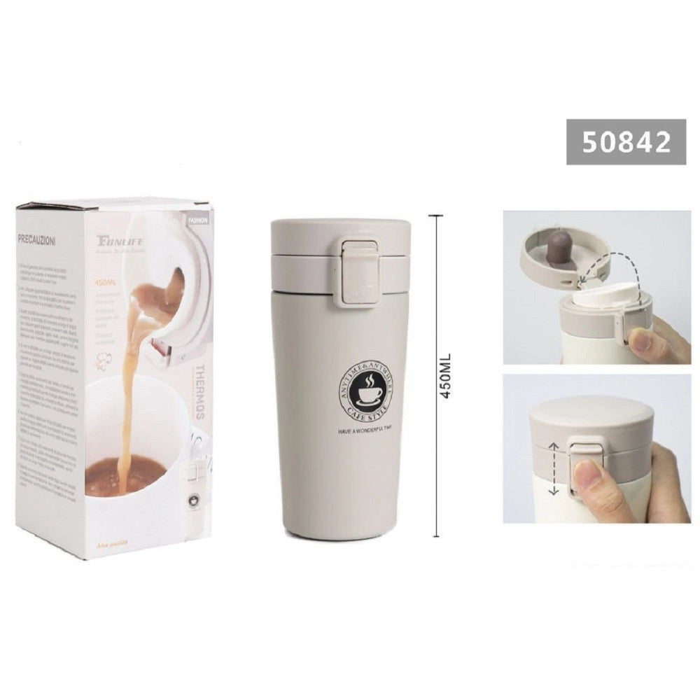 Trade Shop - Borraccia Termica Porta Liquidi Caffè Thermos Contenitore Bicchiere 450ml 50842 -