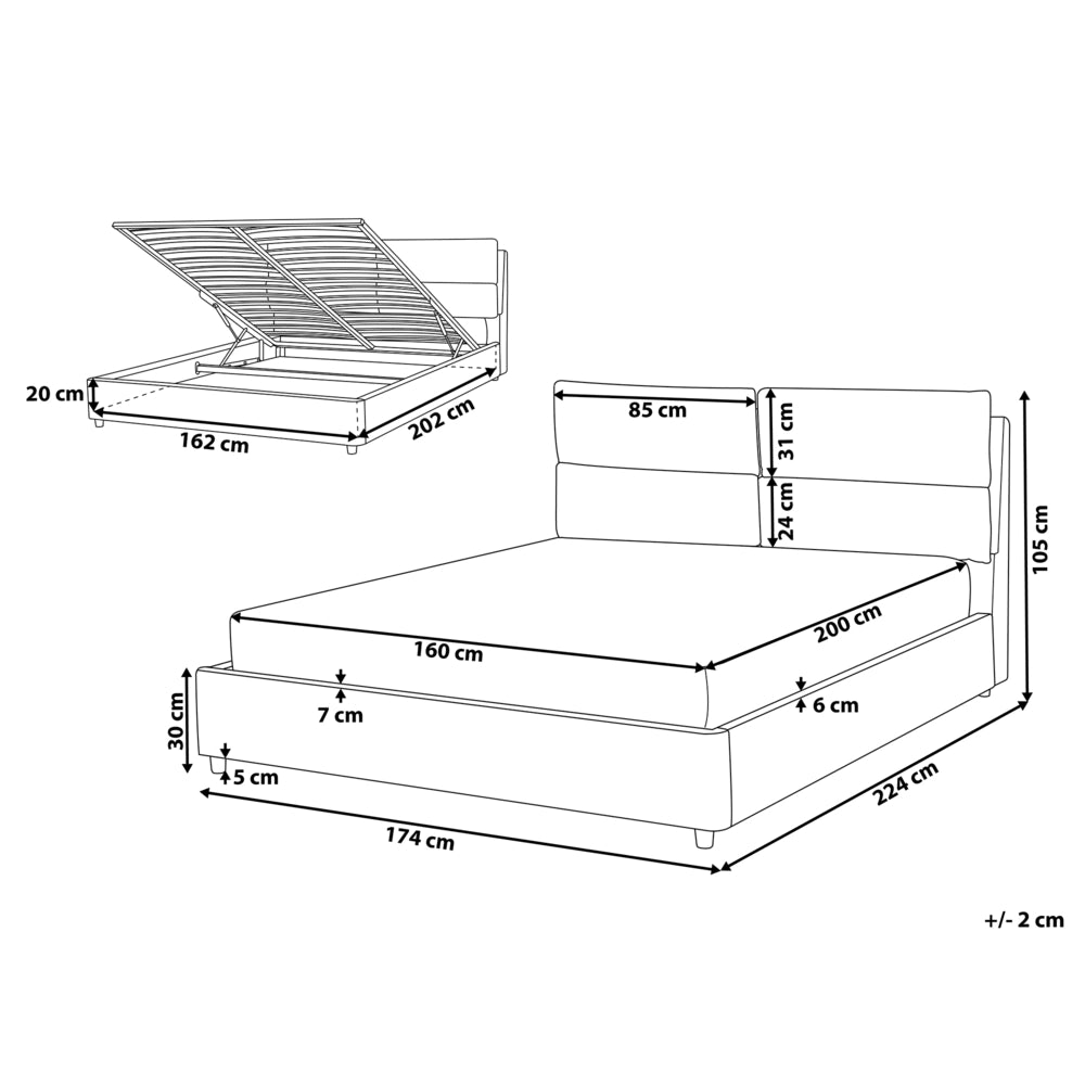 Letto matrimoniale con contenitore velluto grigio 160 x 200 cm