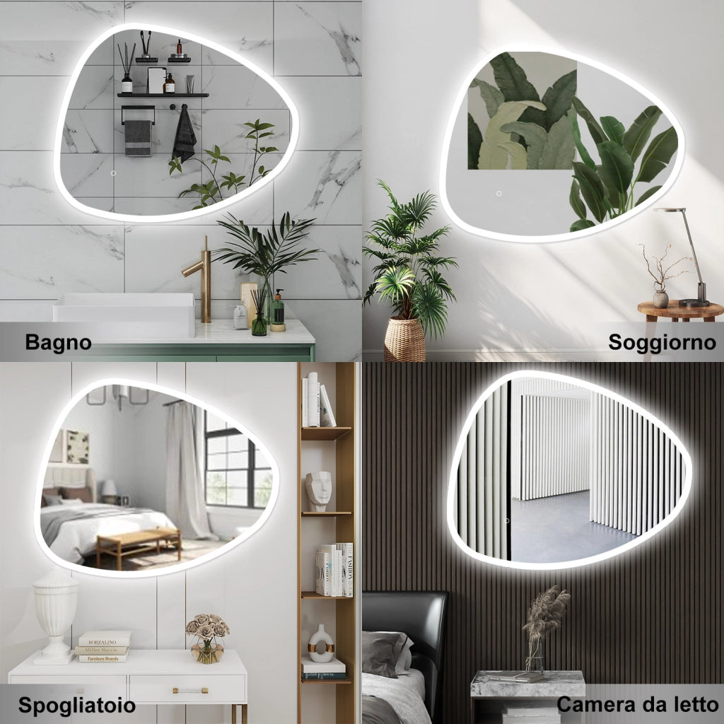 AICA Specchio da bagno 120 x 80 cm, dimmerabile, Funzione Memoria, antiappannamento, 3 colori