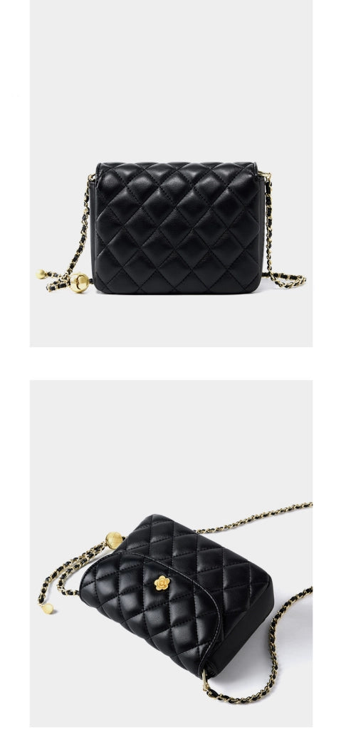 Borsa a tracolla da donna in vera pelle, nera, con catena.