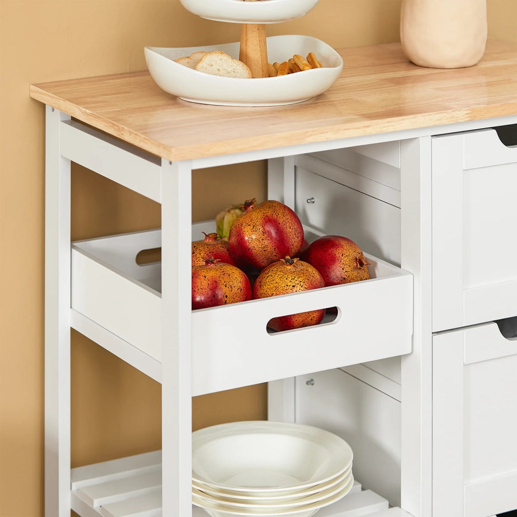 Carrello Cucina Credenza da Cucina o Bagno con 3 cassetti e 1 Cestino L68*P38*A85 cm colore bianco FKW79-W