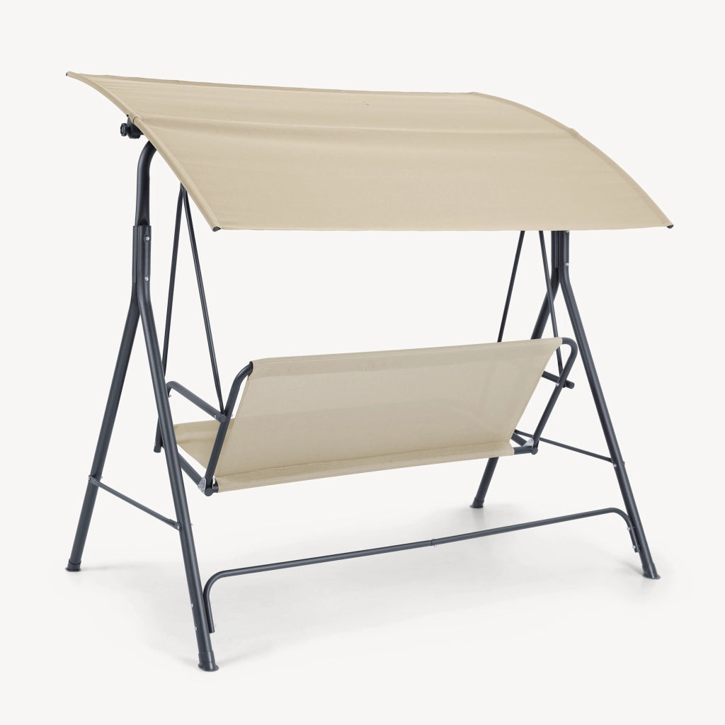 Dondolo da Giardino Satten a 3 Posti con Tettuccio Parasole 173x119x153 cm - Grigio / Beige [en.casa]