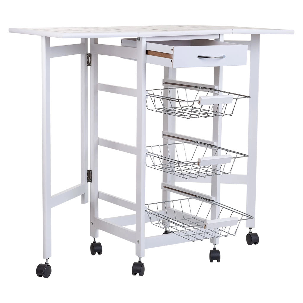Carrello da cucina in legno bianco 37/91x37x79h