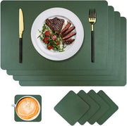 Set di 4 piatti per tavolo - Piatti per tavolo in pelle PU lavabili - Resistenti al calore - Piatti per bicchieri - Cucina Ristorante - Verde Militare