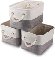 Set di 3 contenitori di stoffa opachi con maniglie per riporre in armadi, cassetti, mensole e oggetti vari (grigio chiaro/bianco) - Contenitori con maniglie per storage