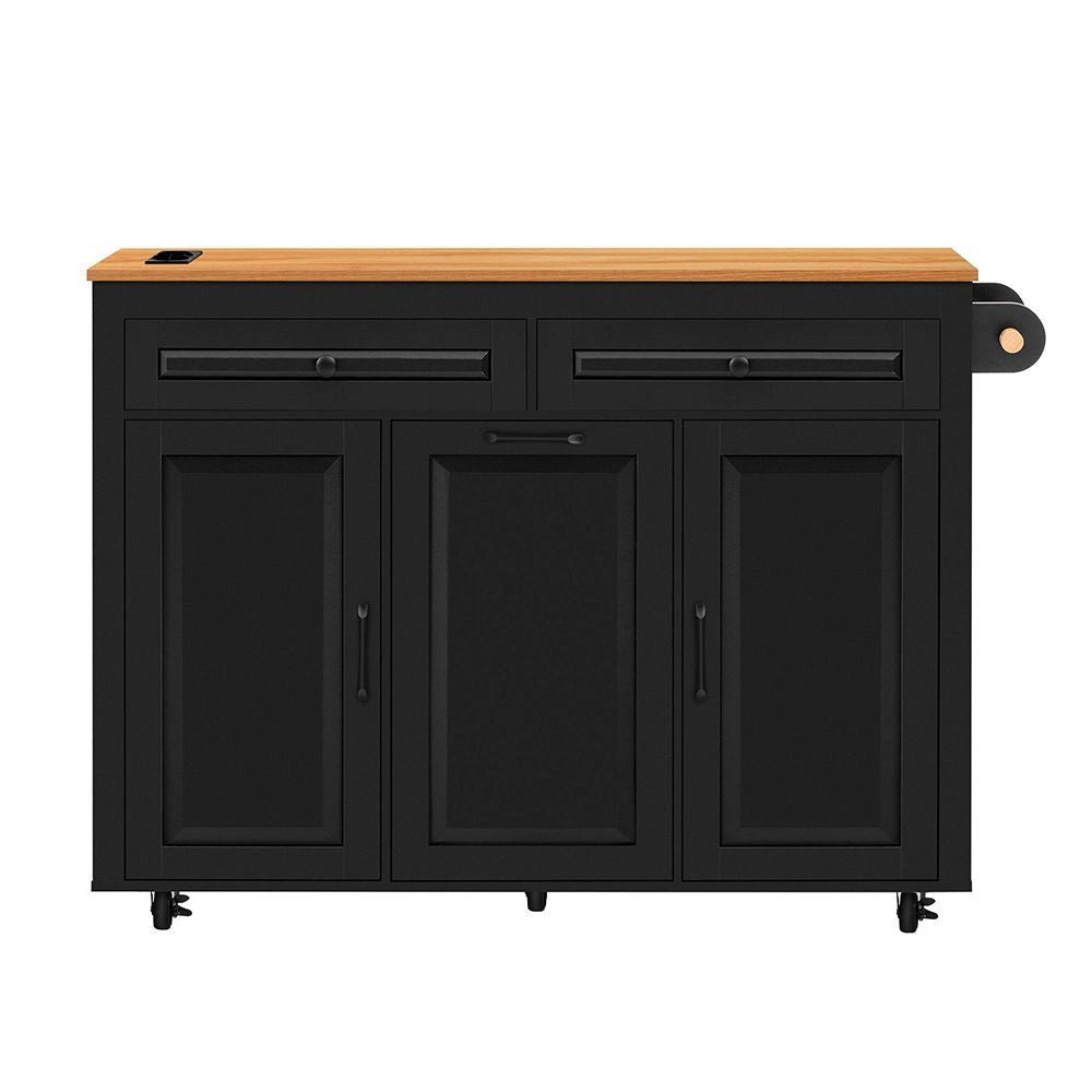 Isola cucina mobile - Xylo - Nero - Estensibile con piano lavoro e vano pattumiera