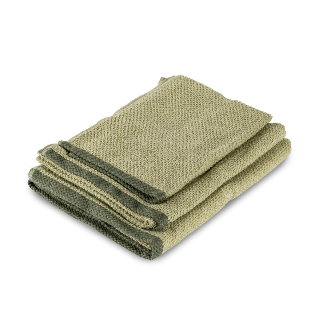 Set Asciugamani Bagno 3 Pezzi in Cotone 100% 430 GSM, Telo Doccia 70x140 cm, Asciugamano Viso 50x100 cm e Ospite 40x50 cm, Effetto Popcorn Morbido e Assorbente OlivaChiaro-OlivaScuro