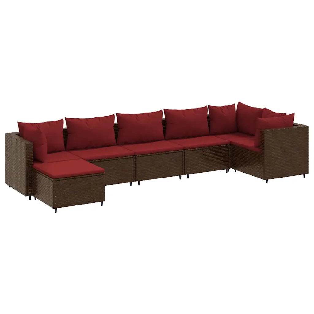 Set Divani da Giardino 7 pz con Cuscini in Polyrattan Marrone 3308229