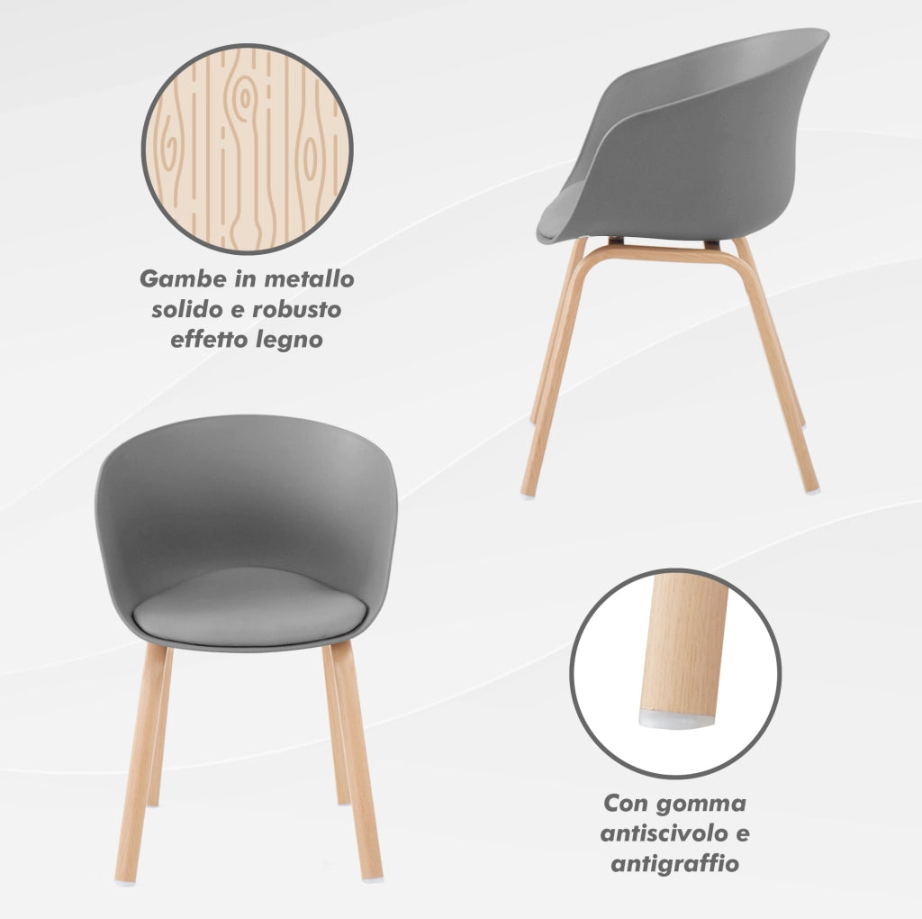 Set Di 4 Sedie Da Cucina Pontrone Sala Da Pranzo Stile Scandinavo Sedia Di Design Moderno Gambe In Metallo Effetto Legno Schienale In Polipropilene Con Cuscino Imbottito Design Moderno Grigio