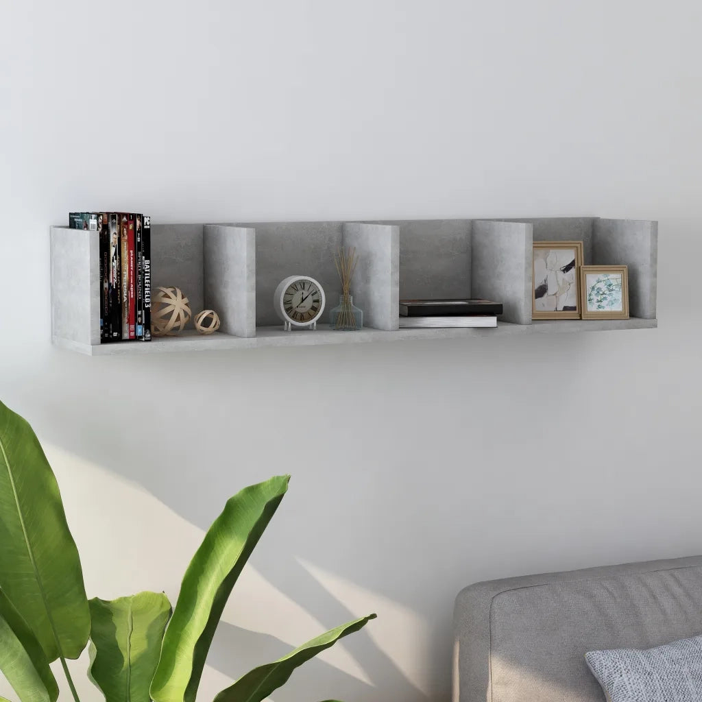 Scaffale Porta CD Grigio Cemento 100x18x18 cm Legno Multistrato 801323