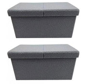 Set 2 Pouf Contenitore 76x38x38 cm Joris in Bouclè Grigio