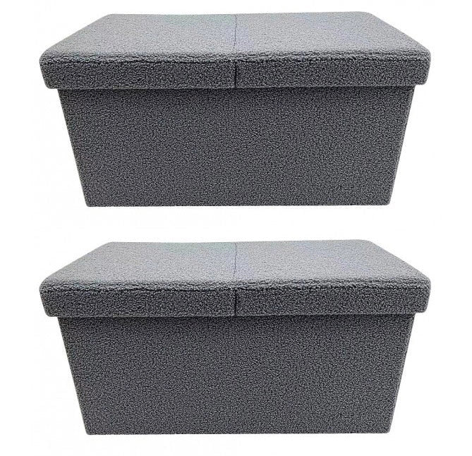 Set 2 Pouf Contenitore 76x38x38 cm Joris in Bouclè Grigio