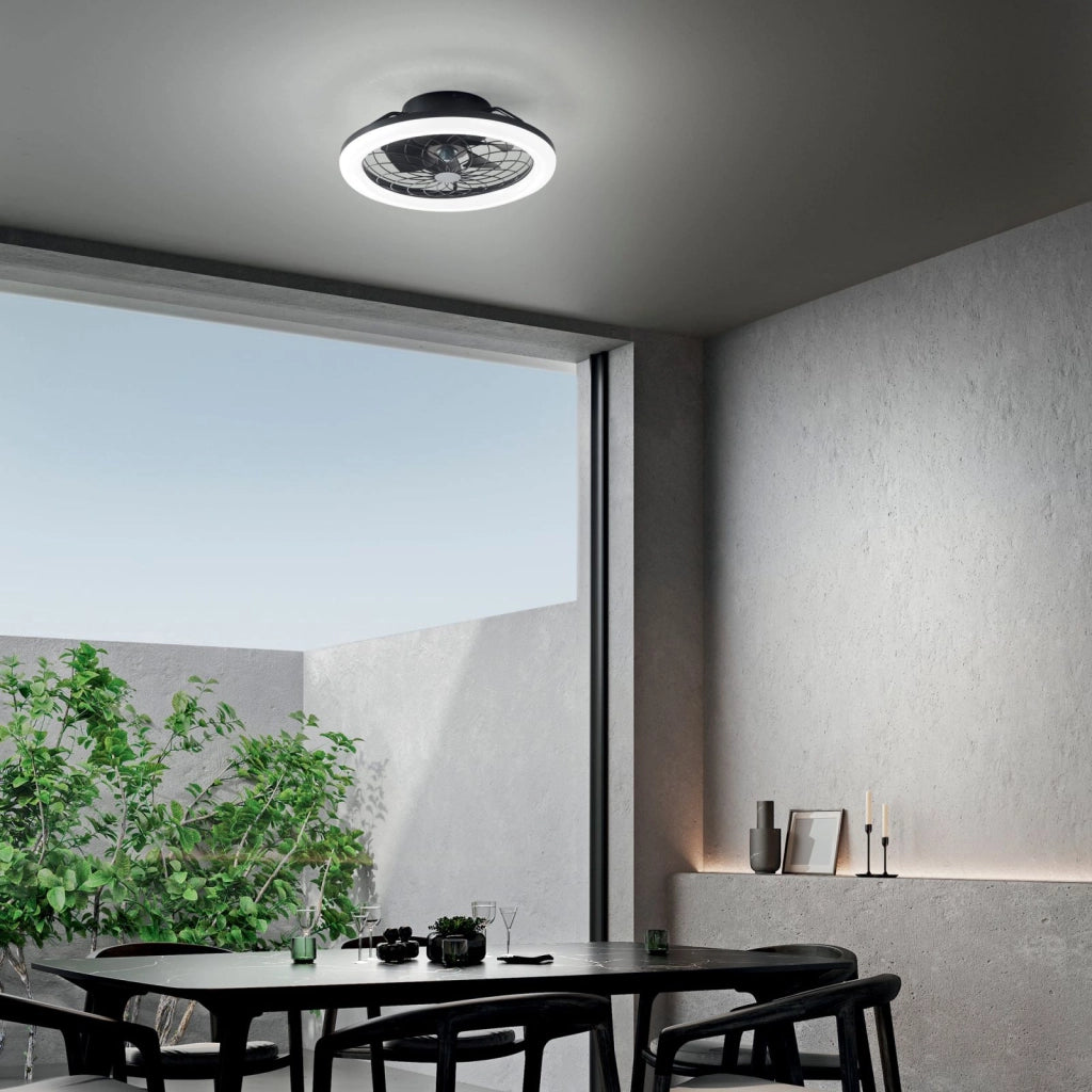 PLAFONIERA LED VENTILATORE ETESIA NERO 40W 5500LM CCT 3000K Luce calda,4000K Luce naturale,6500K Luce fredda CON TELECOMANDO RF 49X17CM
