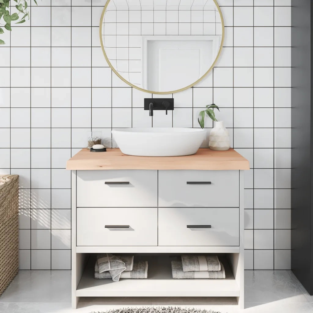 Piano Bagno 100x60x(2-6) cm in Legno Massello Non Trattato CFW5875868