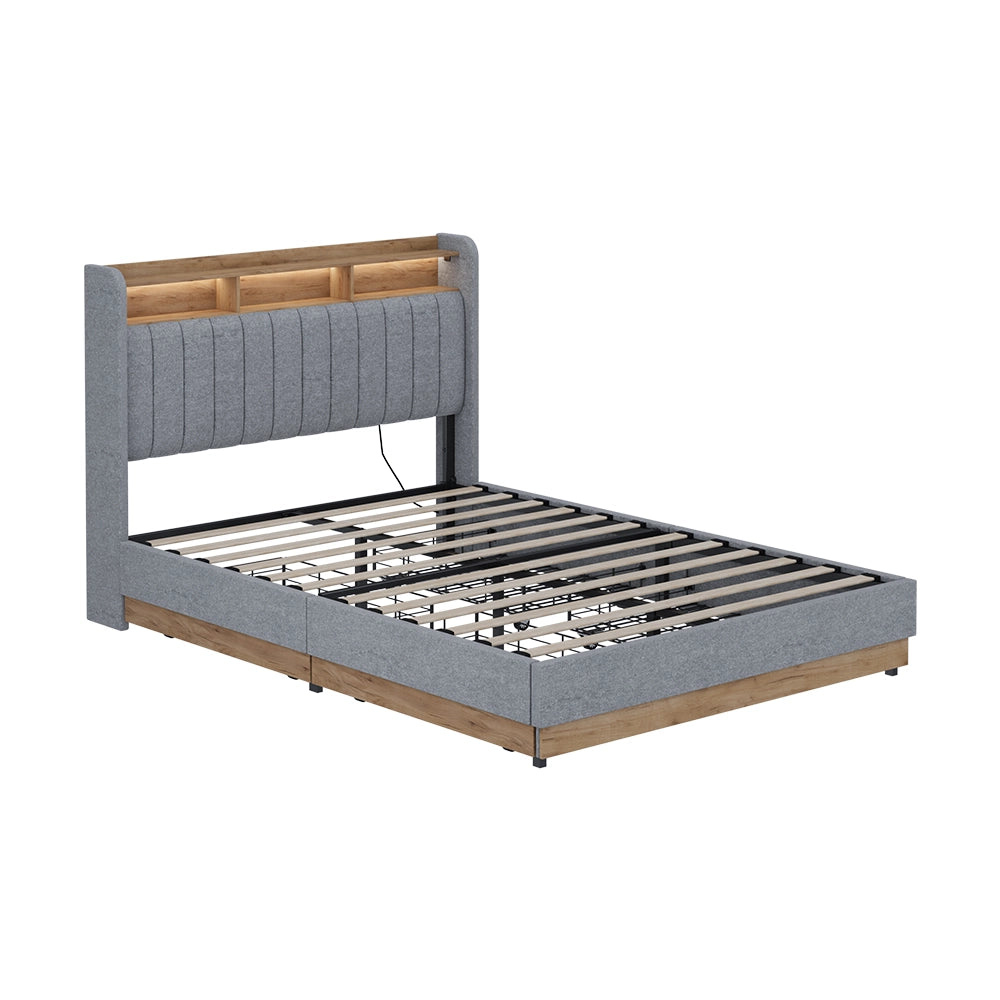 Vitalispa Letto imbottito Grigio 140x200 cm con 4 cassetti
