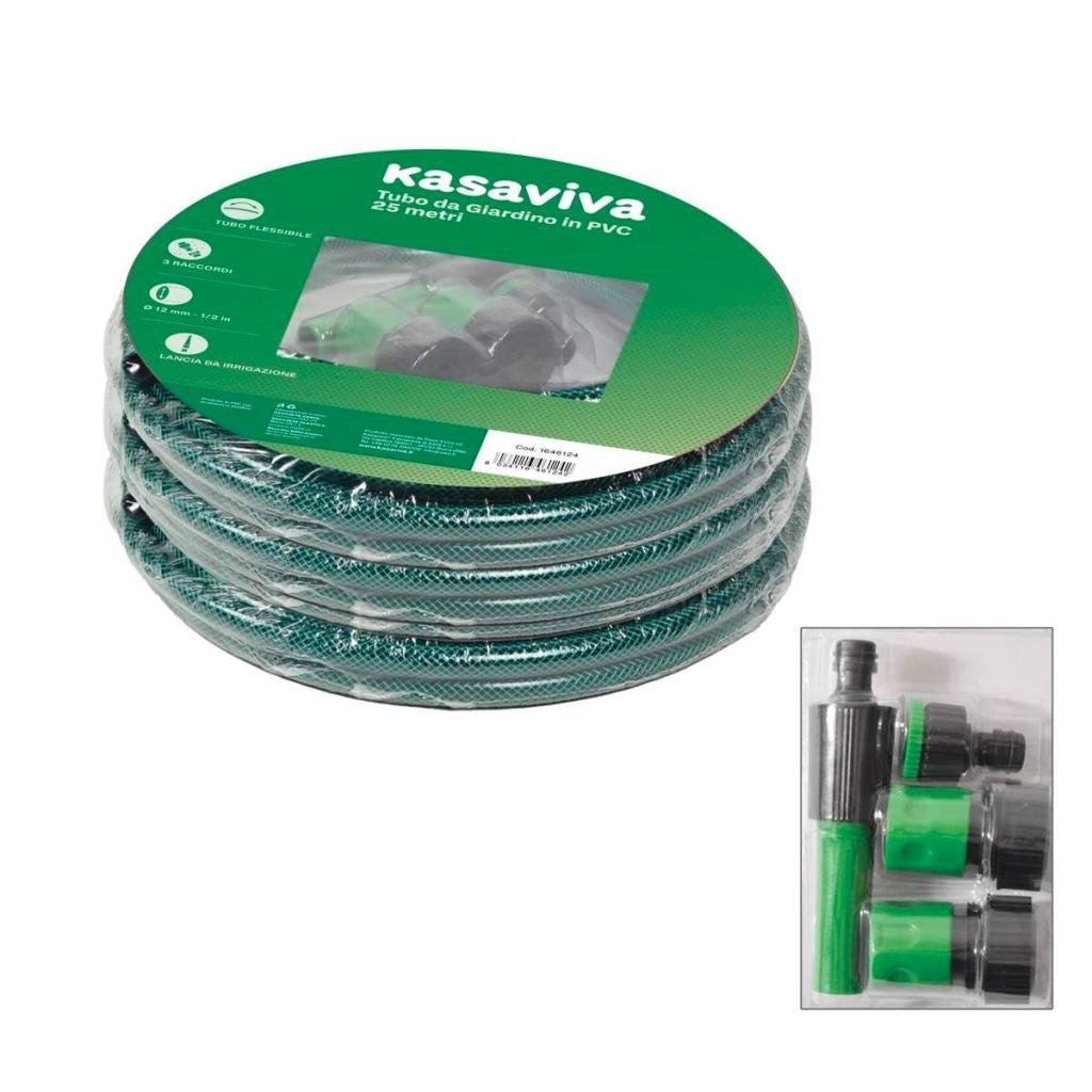 Tubo da Giardino in PVC con Kit Accessori 25 Metri 12 mm