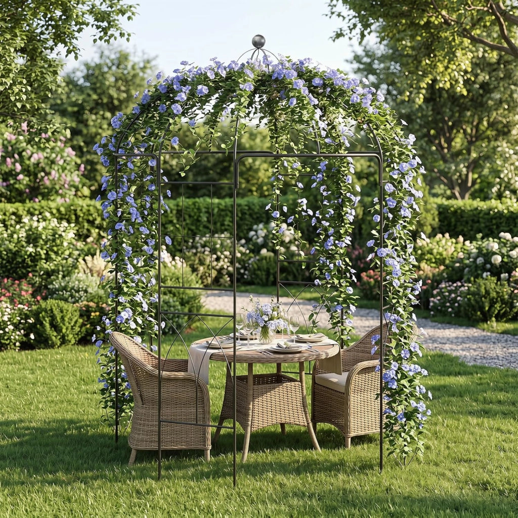 Pergolato da Giardino a Forma di Gabbia, Traliccio ad Arco in Metallo per Piante Rampicanti con Gancio e Picchetti, Gazebo da Giardino Decorativo con 4 Lati per Matrimoni, 203 x 203 x 296 cm