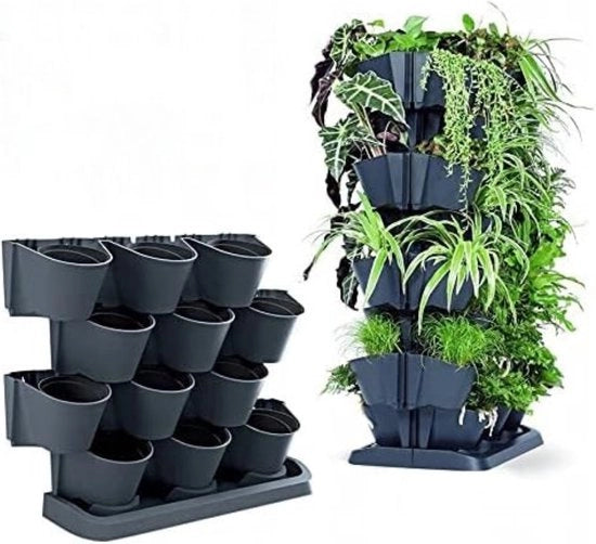 Coltivazione Verticale con Sistema d'Acqua - Coltivazione Verticale - 12 Cassetti - Cassa per Piante - Torre per Piante - Cassette per Coltivazione - Cassa per Coltivare - 68 x 55 cm