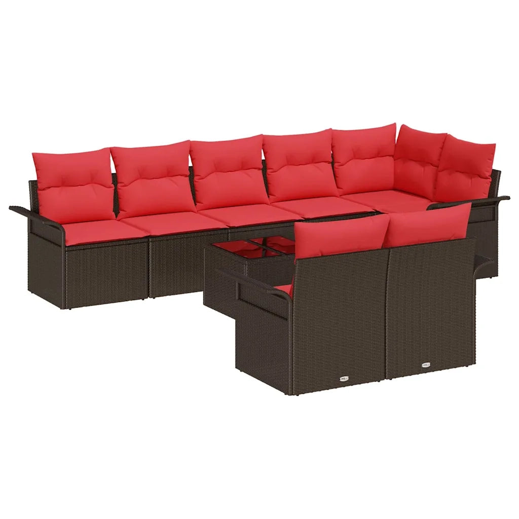 Set Divano da Giardino 9 pcs Marrone polyrattan